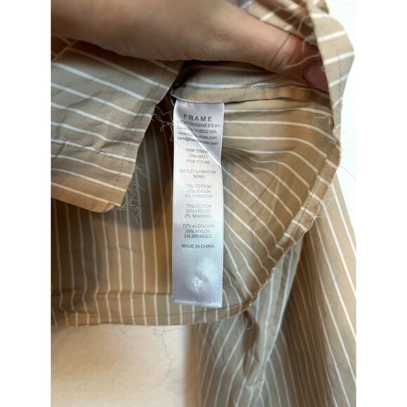 Frame Cropped Wide Sleeve Shirt in Sand Multi - Picture 4 of 5